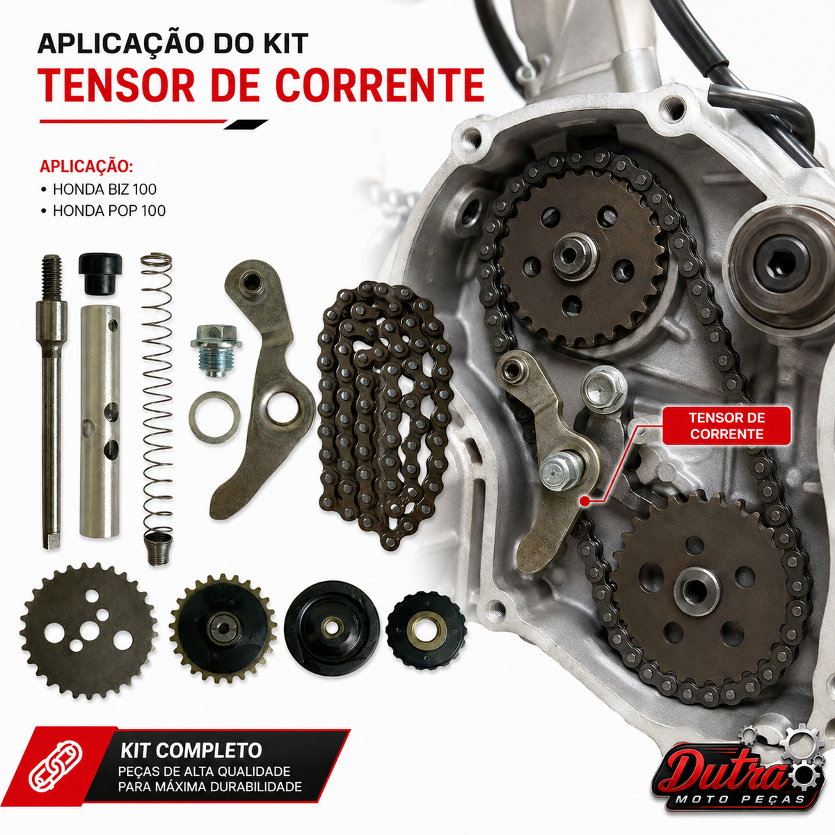 Kit Tensor Corrente Comando Completo Honda Biz 100 Pop 100 Coroa Engrenagens