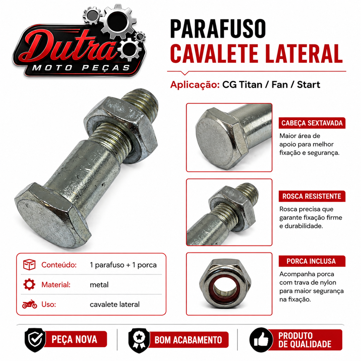 Parafuso Cavalete Descanso Lateral Honda CG 125 150 160 Titan Fan Start Pezinho