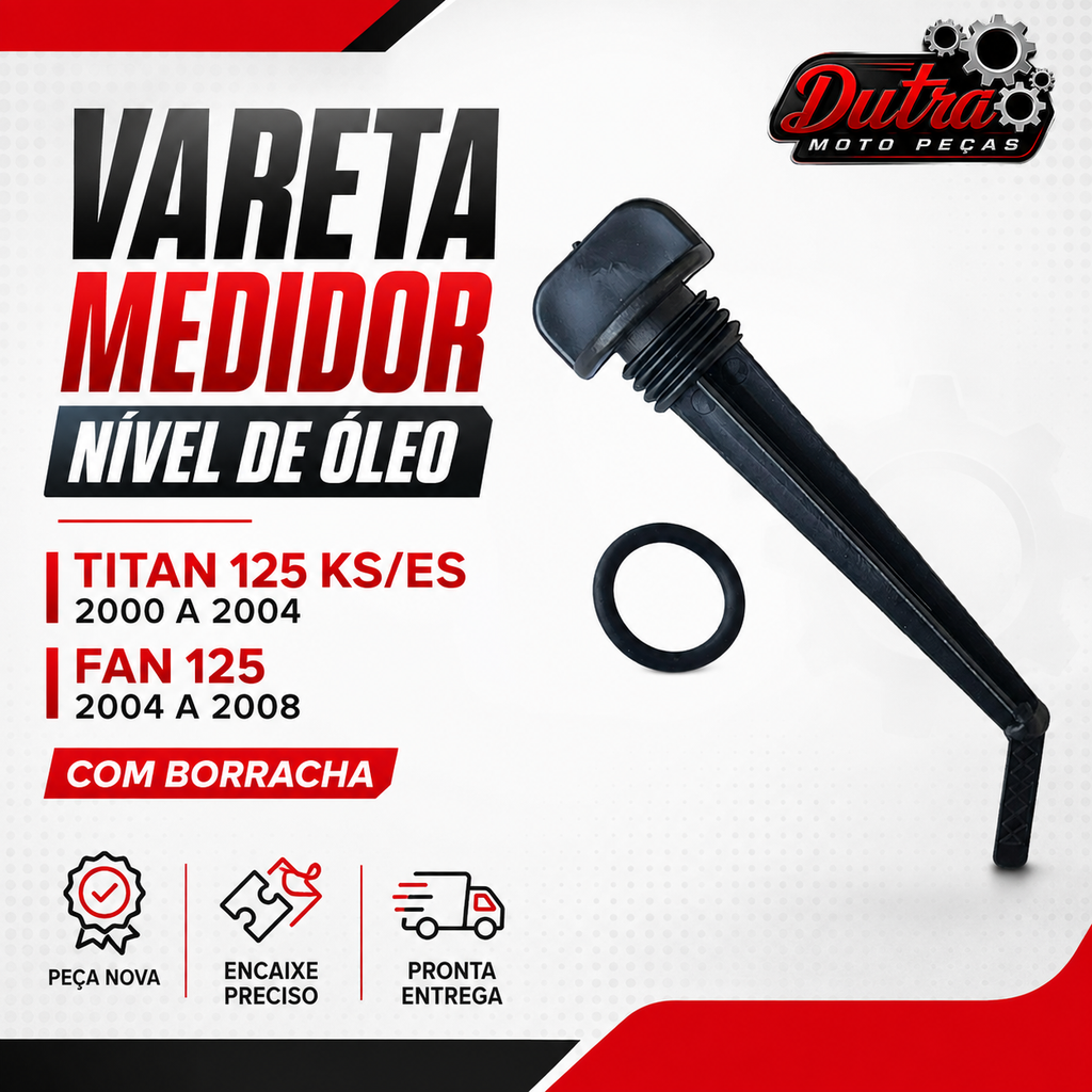 Vareta Medidor Nível Óleo com Borracha O-Ring Honda CG Titan 125 KS ES 2000 a 2004 Fan 125 2004 a 2008