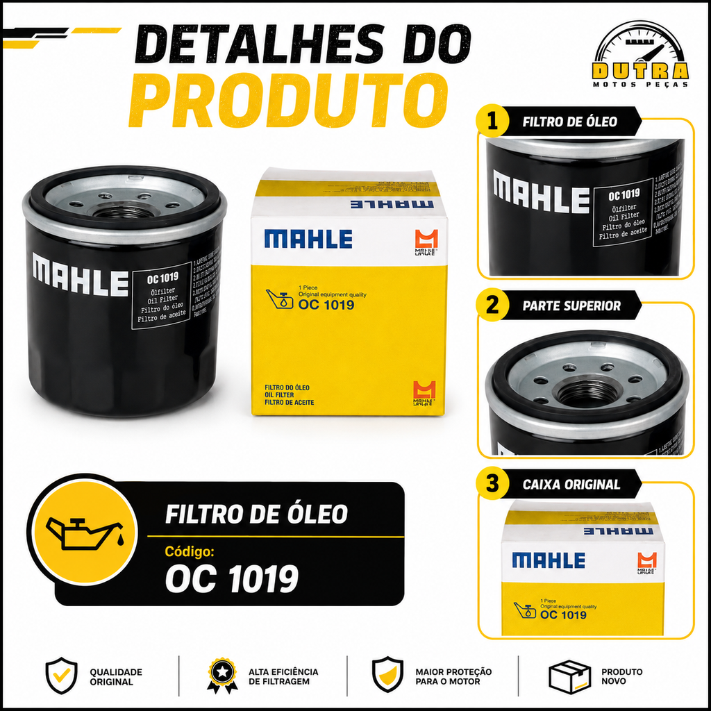 Filtro de Óleo Mahle OC1019 Honda CBR500R CBR 500R 2013 a 2025 471cc Motor Reposição