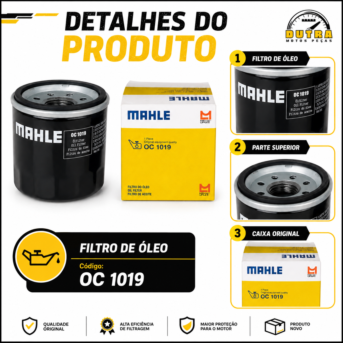 Filtro de Óleo Mahle OC1019 Honda CBR500R CBR 500R 2013 a 2025 471cc Motor Reposição