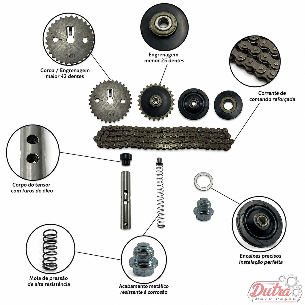 Kit Tensor Corrente Comando Honda Biz 110i Pop 110i Completo Coroa Engrenagem