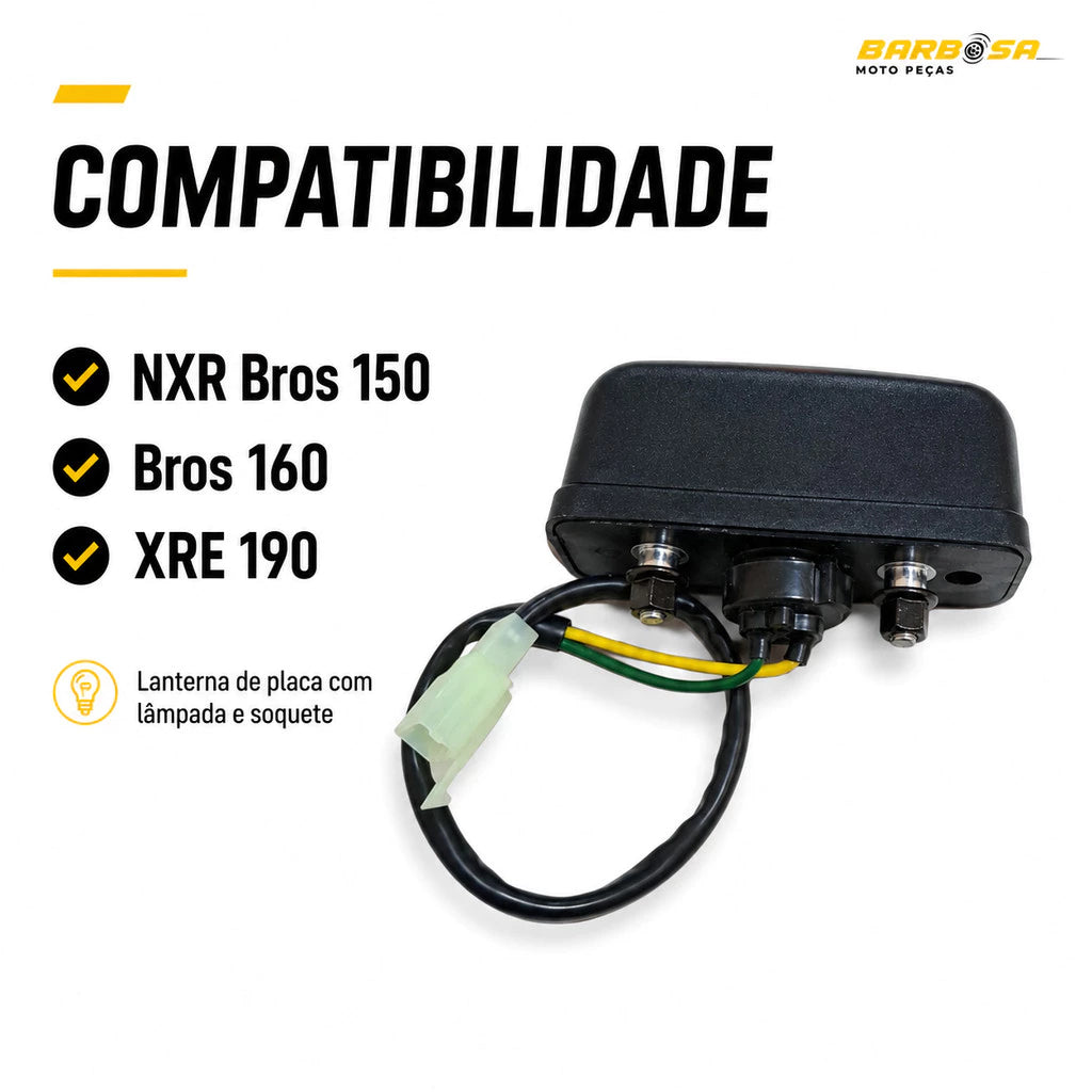 Lanterna Placa Nxr Bros 150 Bros 160 Xre 190 Com Lâmpada e Soquete